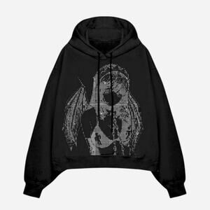 Billie Eilish Rhinestone Princess Blurry Hoodie — Black Size Small —